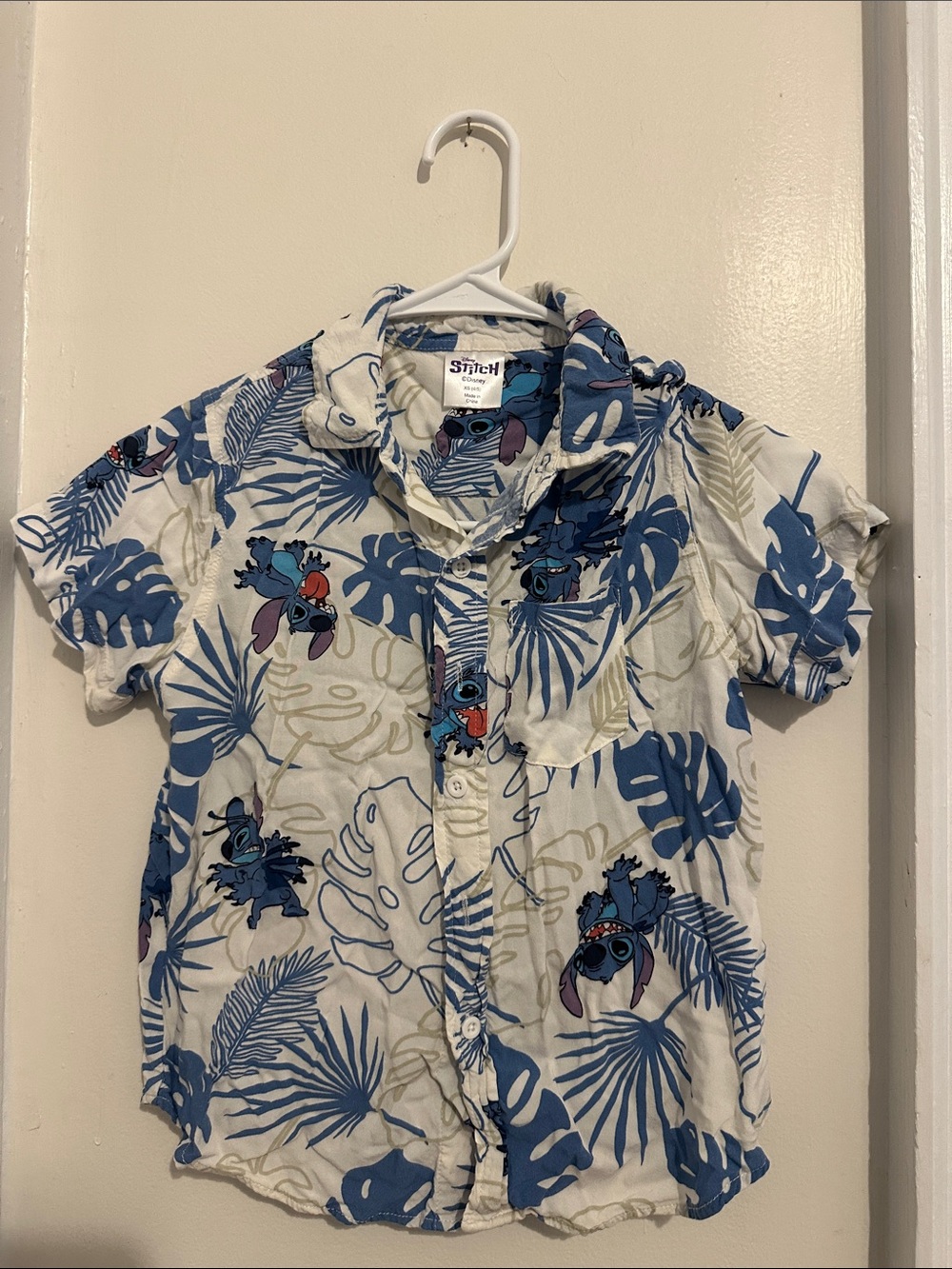 Disney Stitch Girls Short Sleeve Shirt Blue & Cream XS (4/5)